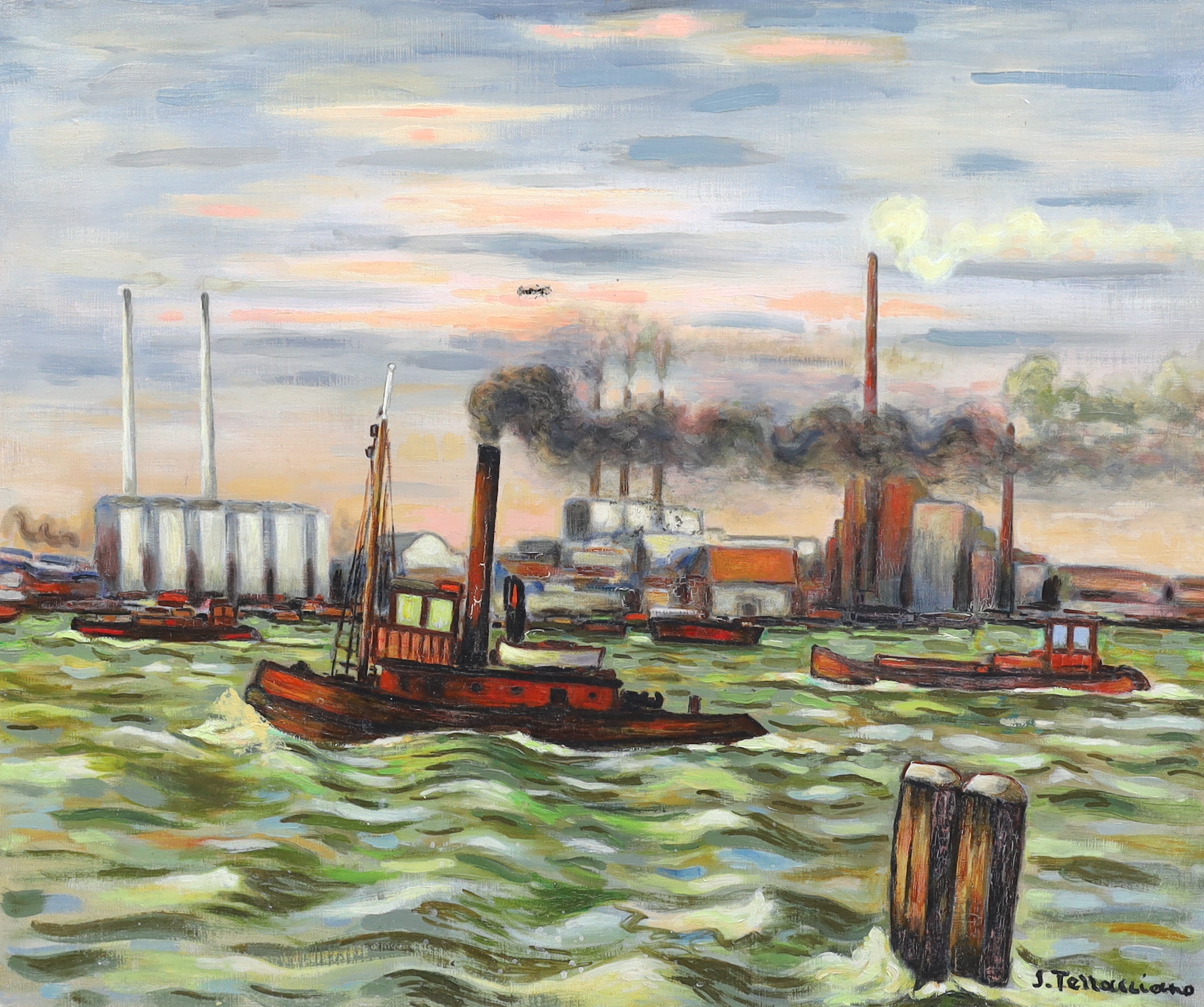 Sauveur Terracciano (Algerian, 1908-1991), 'Port d'Amsterdam', oil on canvas, 54 x 65cm